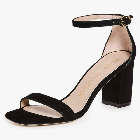 Stuart Weitzman Nudistcurve 75 Block chunky Heel Sandal size 8 black leather - Picture 1 of 9